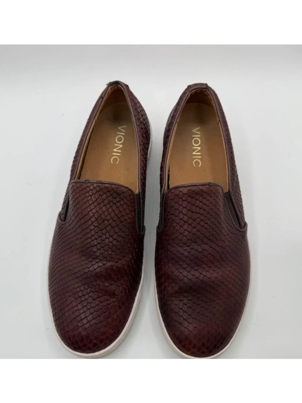 Vionic Midi Snake Texture Slip-On Sneaker Burgundy Women Size 7M Comfort Shoes
